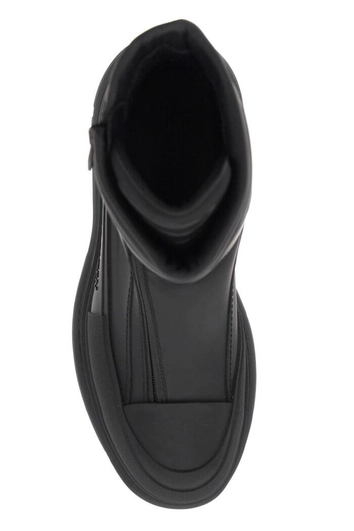 ALEXANDER MCQUEEN Rubberized Fabric Tread Slick Ankle Boots