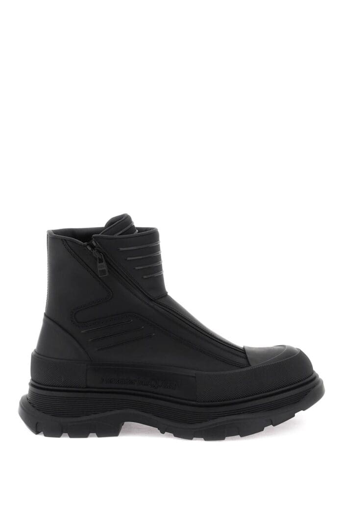 ALEXANDER MCQUEEN Rubberized Fabric Tread Slick Ankle Boots