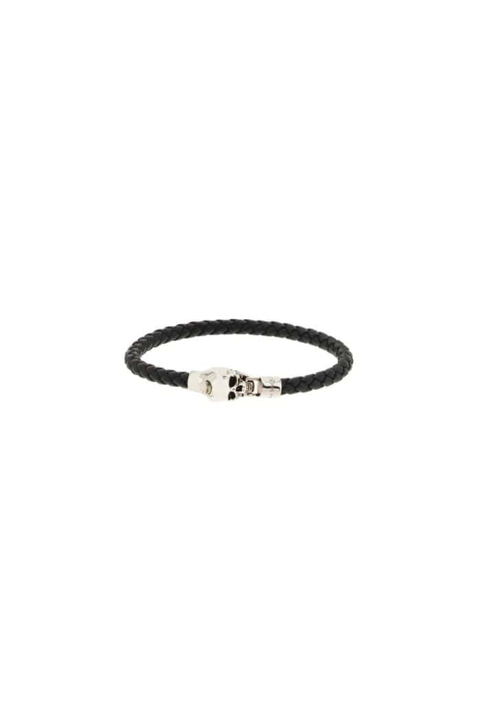 Alexander Mcqueen Skull Braided Leather Bracelet