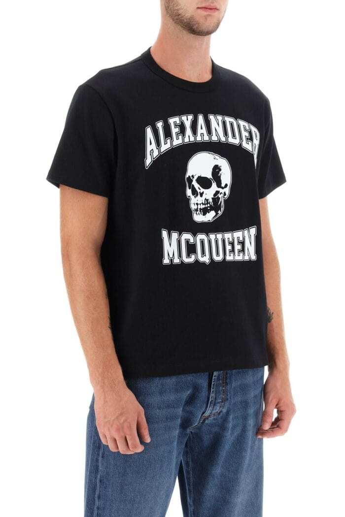 Alexander Mcqueen T-shirt With Varsity Logo And Skull Print