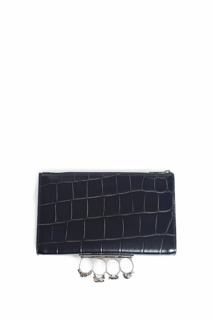 ALEXANDER MCQUEEN The Knuckle Zip Pouch In Crocodile Embossed Leather