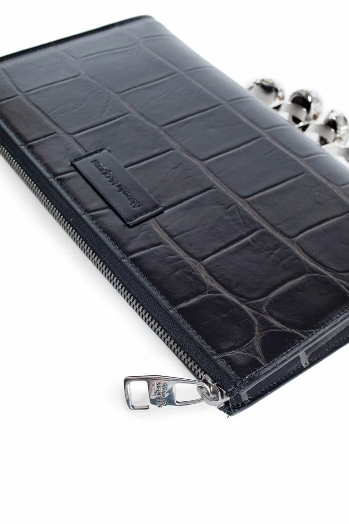 ALEXANDER MCQUEEN The Knuckle Zip Pouch In Crocodile Embossed Leather