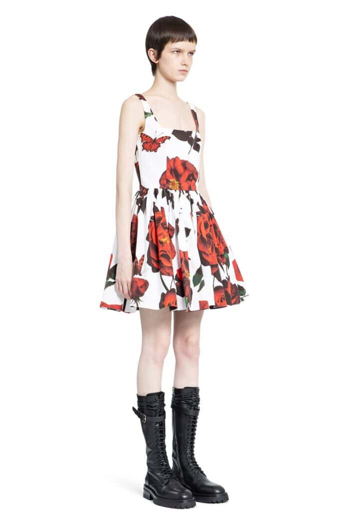 ALEXANDER MCQUEEN Tudor Rose Print Peplum Dress