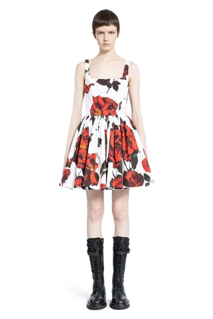 ALEXANDER MCQUEEN Tudor Rose Print Peplum Dress