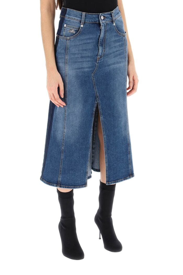 ALEXANDER MCQUEEN Washed Denim Midi Skirt