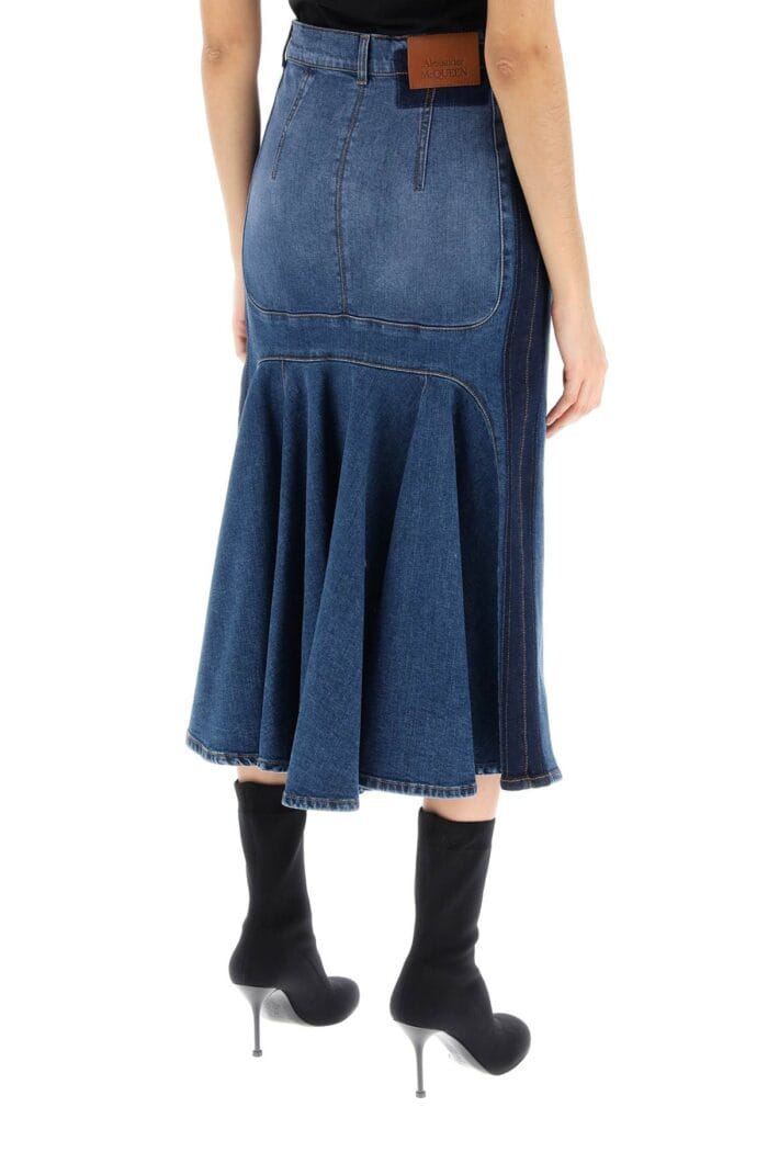 ALEXANDER MCQUEEN Washed Denim Midi Skirt