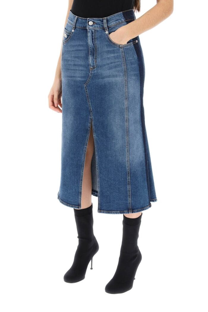 ALEXANDER MCQUEEN Washed Denim Midi Skirt