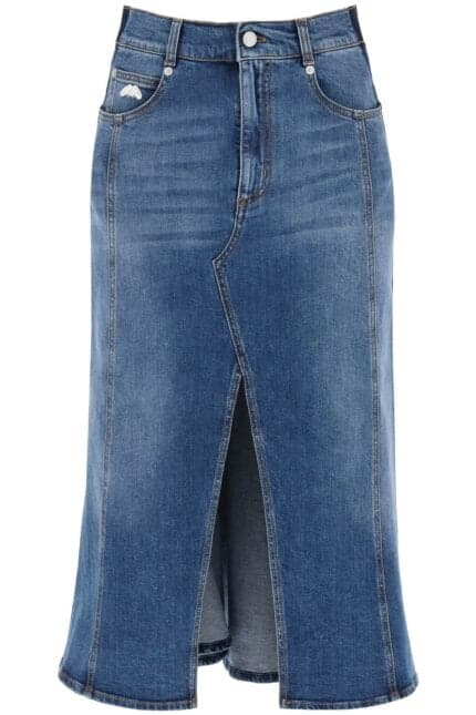 ALEXANDER MCQUEEN Washed Denim Midi Skirt