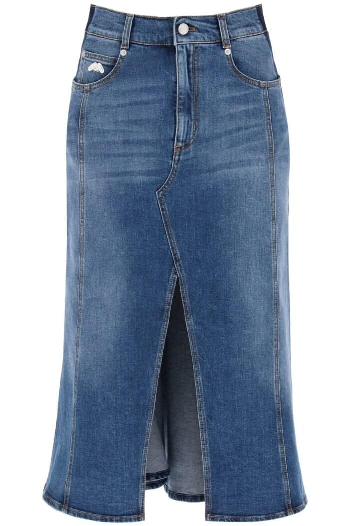 ALEXANDER MCQUEEN Washed Denim Midi Skirt