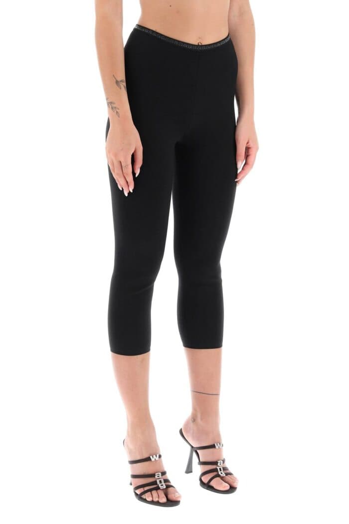 ALEXANDER WANG Cropped Leggings With Crystal-studded Logoed Band