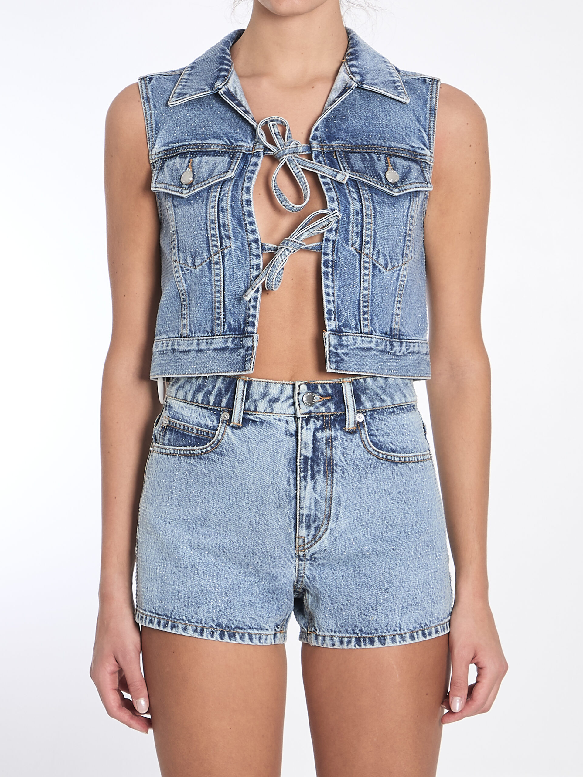 Alexander Wang Cropped vest with bows and crystals