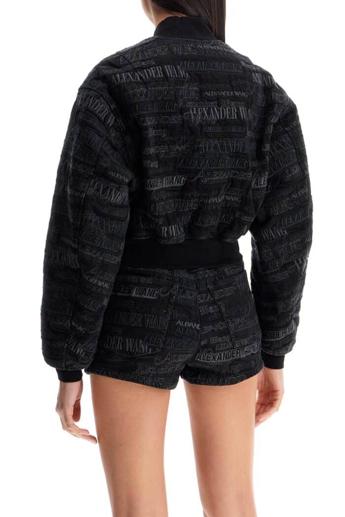 ALEXANDER WANG Denim Bomber Jacket With Embroidered Lettering