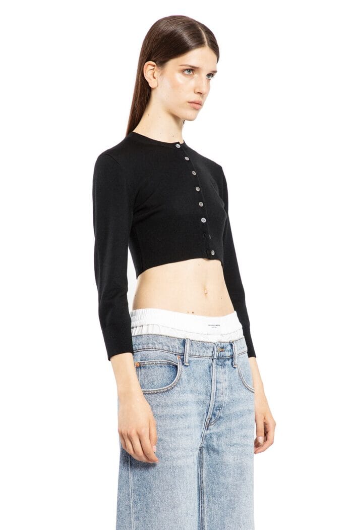 ALEXANDER WANG Logo Embossed Shrunken Cardigan In Superfine Merino Wool