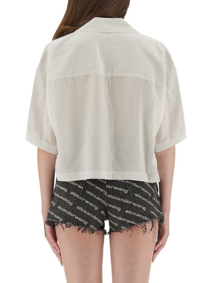 ALEXANDERWANG.T STRIPED SHIRT WITH EMBROIDERED LOGO