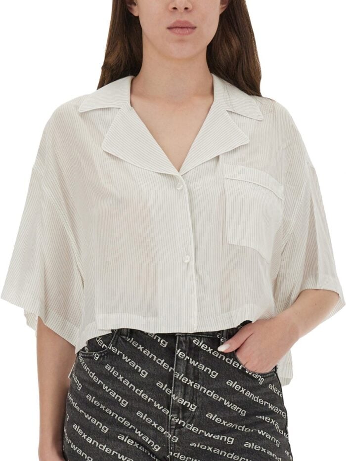 ALEXANDERWANG.T STRIPED SHIRT WITH EMBROIDERED LOGO