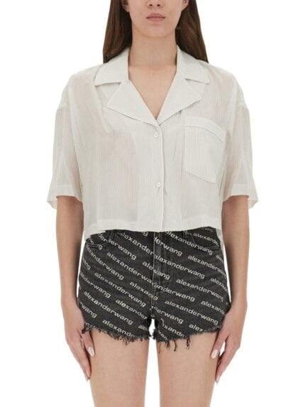 ALEXANDERWANG.T STRIPED SHIRT WITH EMBROIDERED LOGO