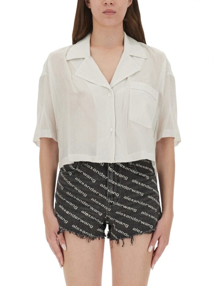 ALEXANDERWANG.T STRIPED SHIRT WITH EMBROIDERED LOGO