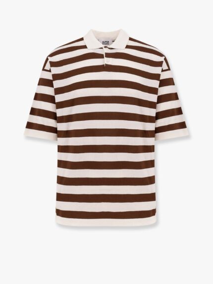 ALPHA-STUDIO Striped Cotton Crepe Polo Shirt