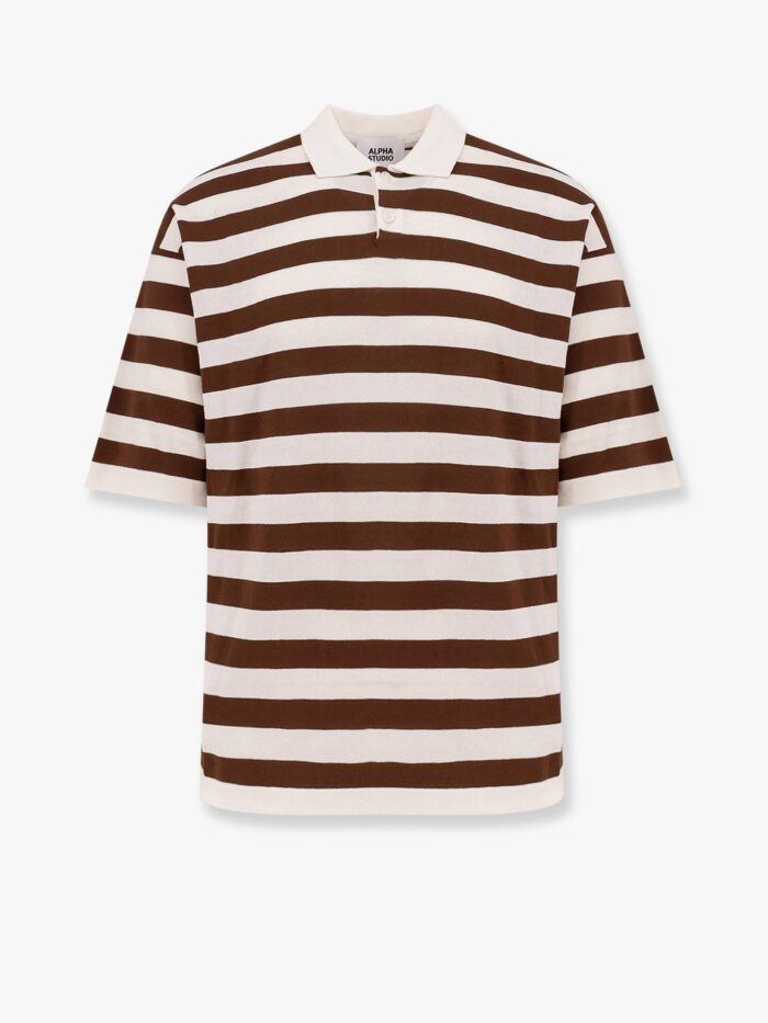 ALPHA-STUDIO Striped Cotton Crepe Polo Shirt
