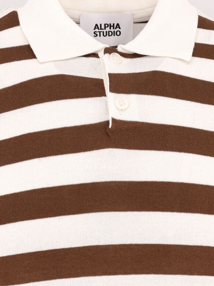 ALPHA-STUDIO Striped Cotton Crepe Polo Shirt
