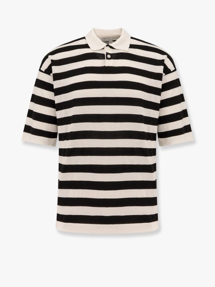 ALPHA-STUDIO Striped Cotton Crepe Polo Shirt