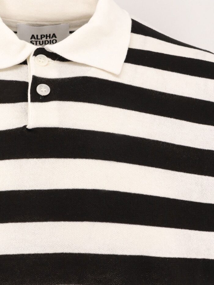 ALPHA-STUDIO Striped Cotton Crepe Polo Shirt