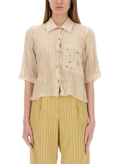 ALYSI COTTON GAUZE SHIRT WITH APPLIQUÉS