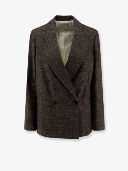 ALYSI Double-breasted Wool And Linen Blend Blazer