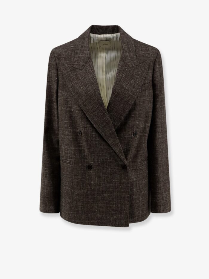 alysi double breasted wool and linen blend blazer ALYSI Double-breasted Wool And Linen Blend Blazer