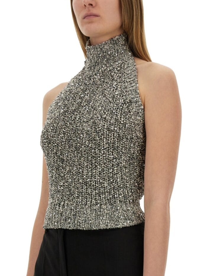 ALYSI SEQUINED TRICOT TOP