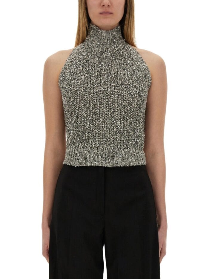ALYSI SEQUINED TRICOT TOP