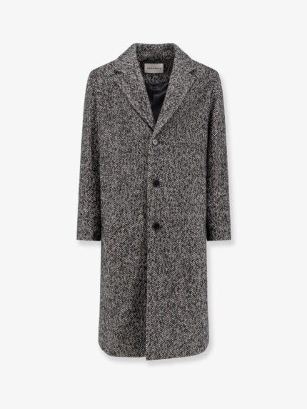 AMARANTO Herringbone Pattern Wool Coat