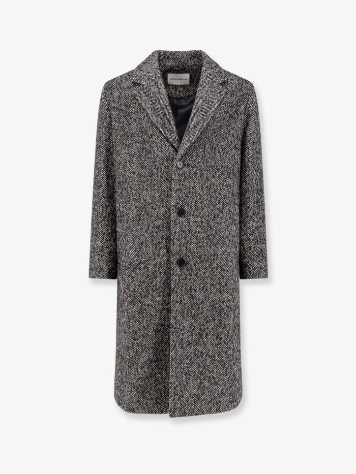 AMARANTO Herringbone Pattern Wool Coat