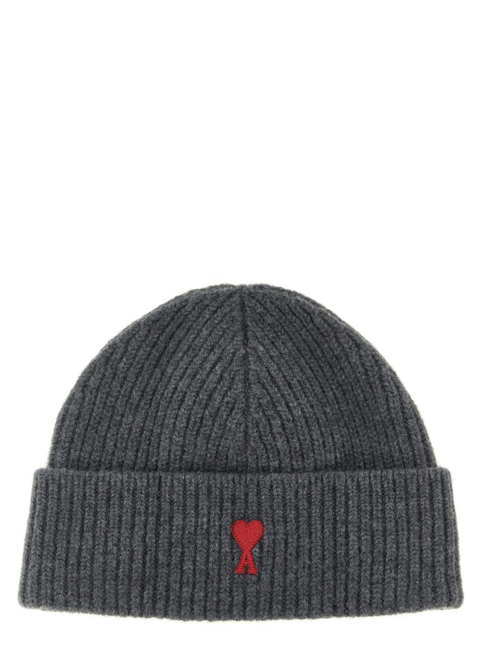 ami paris virgin wool hat with embroidered logo on the front AMI PARIS Virgin Wool Hat With Embroidered Logo On The Front
