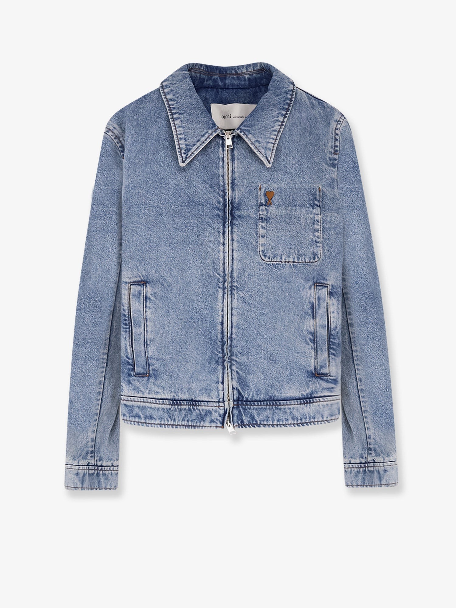 AMI PARIS Denim Jacket With Iconic Logo On The Front