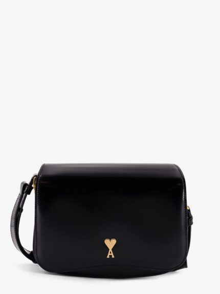 AMI PARIS Leather Shoulder Bag With Logo Monogram