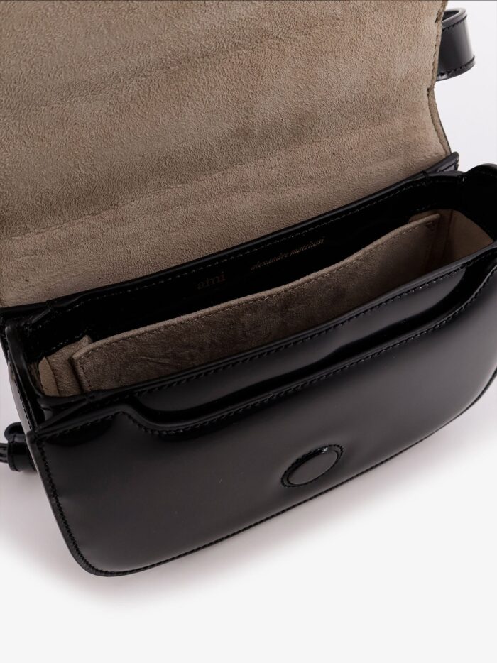 AMI PARIS Leather Shoulder Bag With Monogram Logo