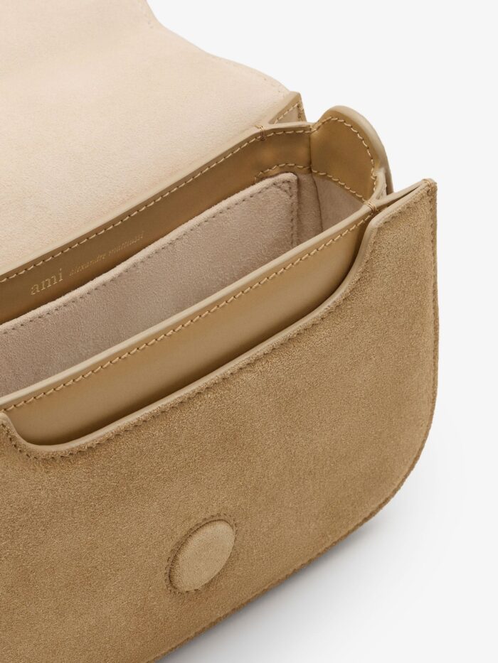 AMI PARIS Suede Crossbody Bag With Metal Logo On The Front