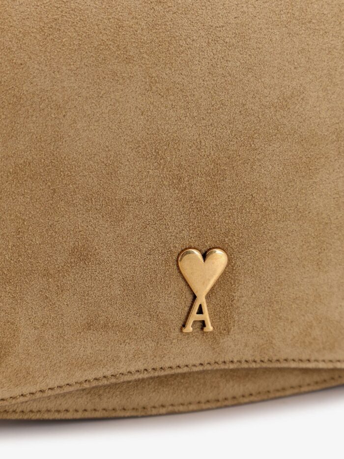 AMI PARIS Suede Shoulder Bag With Metal Logo On The Front