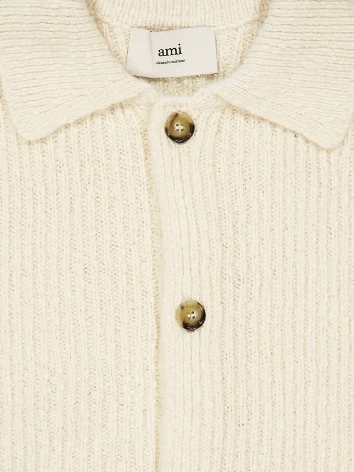 AMI PARIS Wool And Cotton Ribbed Cardigan