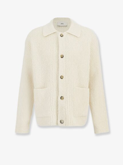AMI PARIS Wool And Cotton Ribbed Cardigan