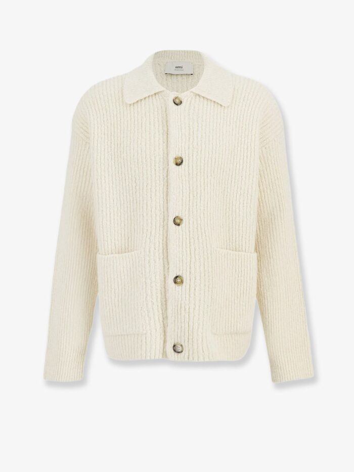 AMI PARIS Wool And Cotton Ribbed Cardigan
