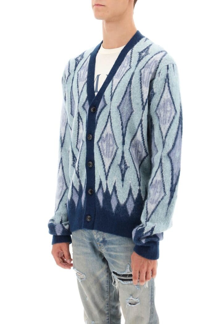 Amiri Argyle Bruhed-yarn Cardigan