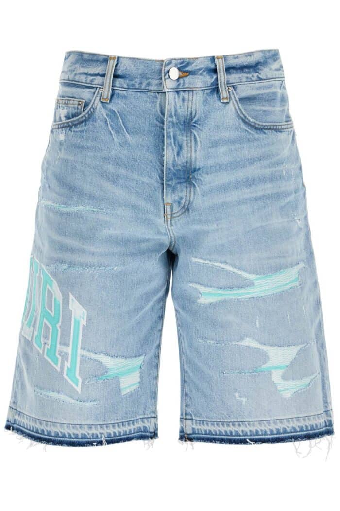 AMIRI Denim Logo Varsity Bermuda Shorts