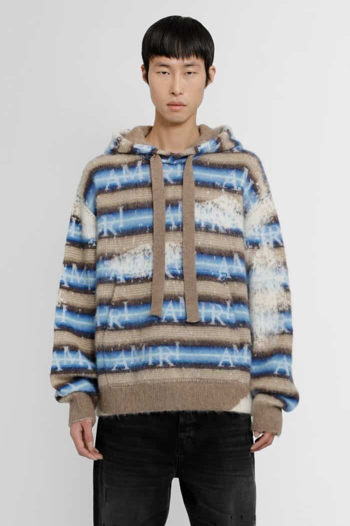 amiri logo staggered striped hoodie AMIRI Logo Staggered Striped Hoodie