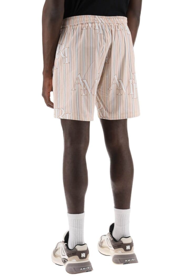 AMIRI Stripe Technical Poplin Bermuda Shorts With Logo  "striped