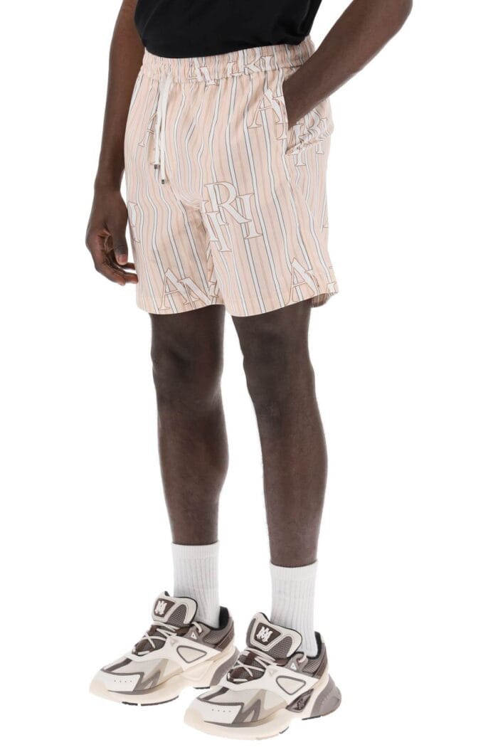 AMIRI Stripe Technical Poplin Bermuda Shorts With Logo  "striped