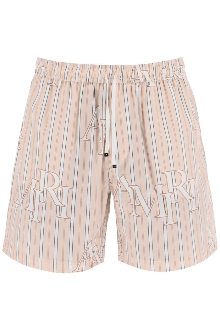 AMIRI Stripe Technical Poplin Bermuda Shorts With Logo  "striped