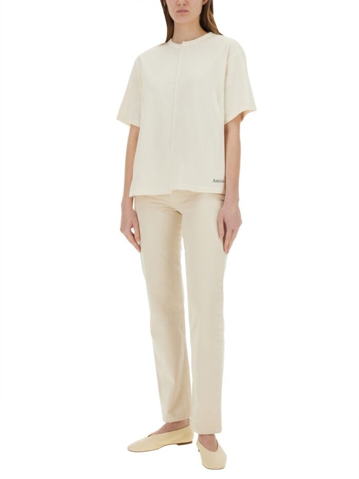 AMISH ASYMMETRIC T-SHIRT WITH MICRO LOGO