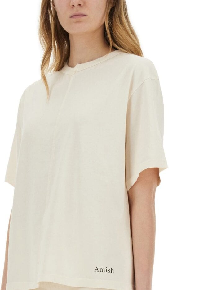 AMISH ASYMMETRIC T-SHIRT WITH MICRO LOGO